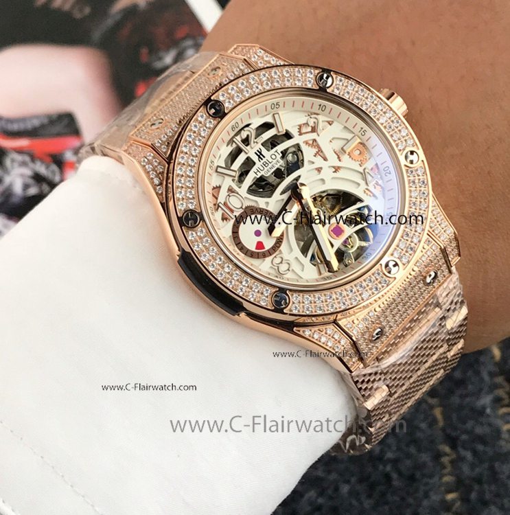 Fake Hublot Classic Fusion Skeleton Rose Gold Watch 45mm